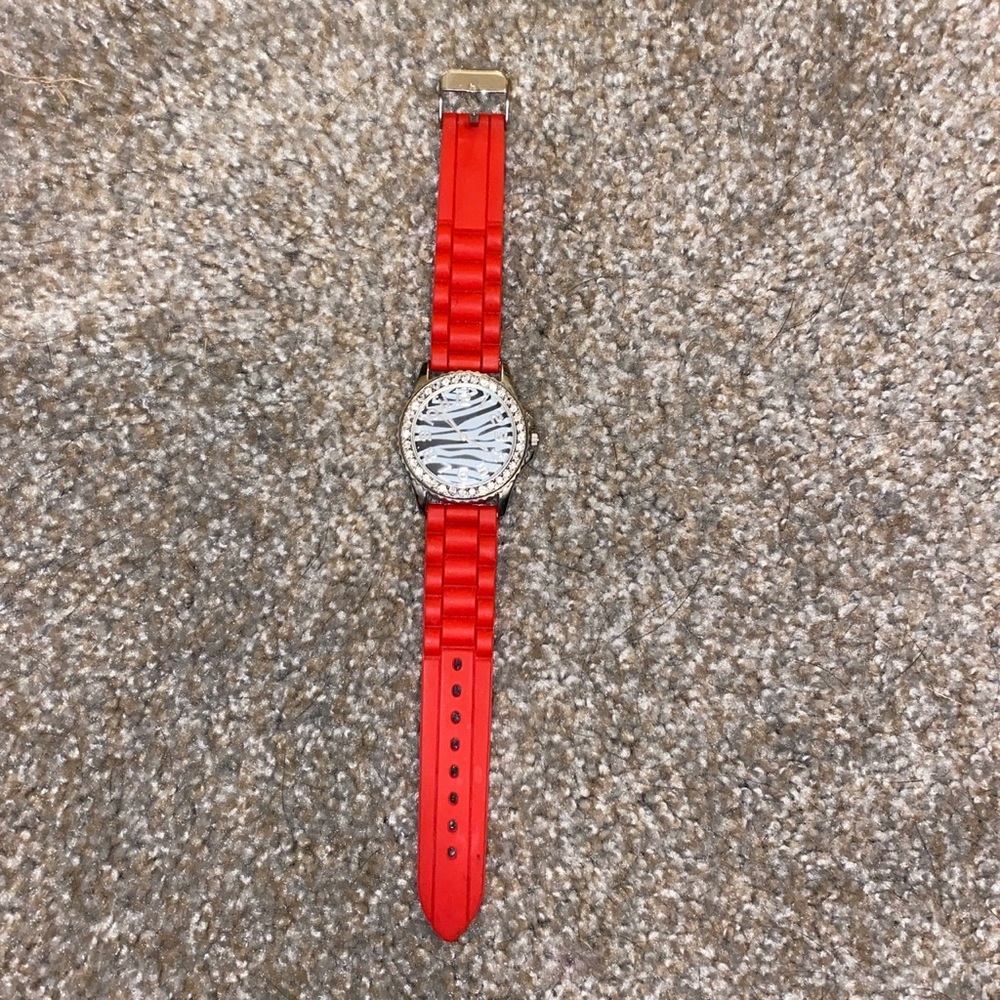 🌟Zebra print watch with red watch band